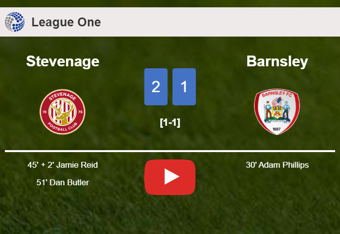 Stevenage recovers a 0-1 deficit to best Barnsley 2-1. HIGHLIGHTS