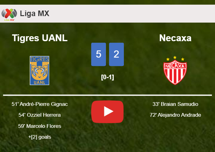 Tigres UANL annihilates Necaxa 5-2 after playing a fantastic match. HIGHLIGHTS