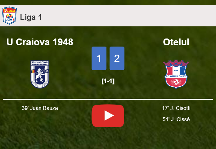 Otelul beats U Craiova 1948 2-1. HIGHLIGHTS