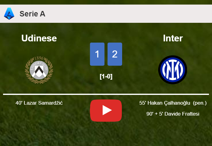 Inter recovers a 0-1 deficit to top Udinese 2-1. HIGHLIGHTS