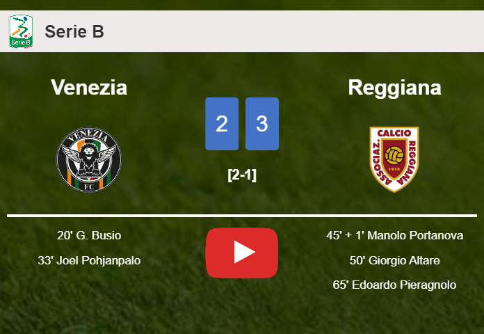Reggiana overcomes Venezia after recovering from a 2-0 deficit. HIGHLIGHTS