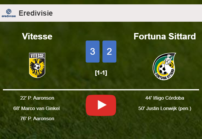 Vitesse beats Fortuna Sittard 3-2 with 2 goals from P. Aaronson. HIGHLIGHTS