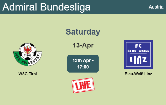 How to watch WSG Tirol vs. Blau-Weiß Linz on live stream and at what time