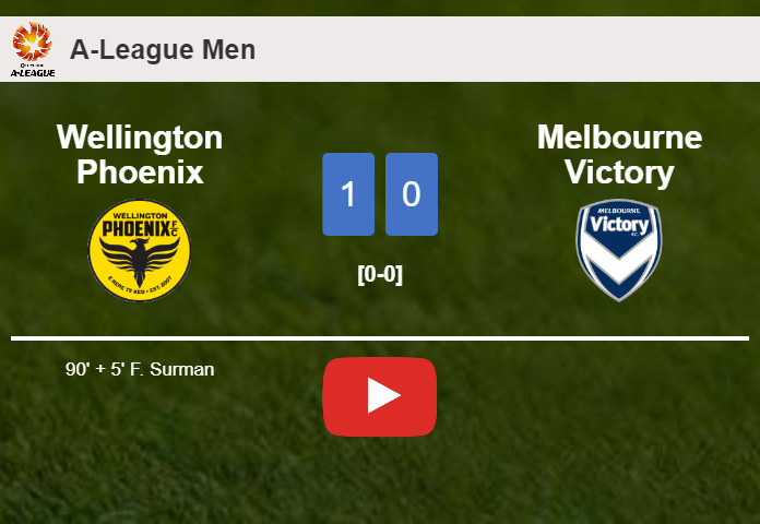 Wellington Phoenix prevails over Melbourne Victory 1-0 with a late goal scored by F. Surman. HIGHLIGHTS