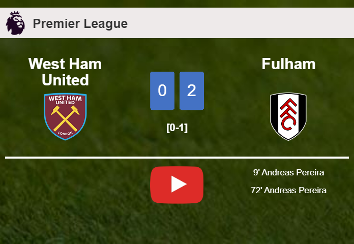 A. Pereira scores a double to give a 2-0 win to Fulham over West Ham United. HIGHLIGHTS