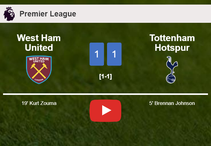 West Ham United and Tottenham Hotspur draw 1-1 on Tuesday. HIGHLIGHTS