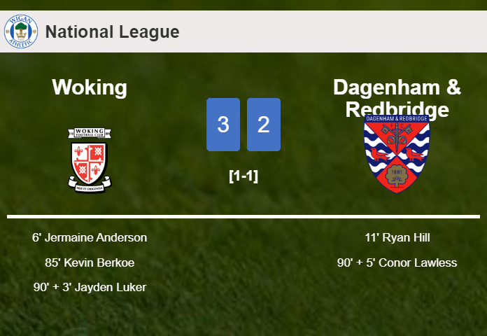 Woking beats Dagenham & Redbridge 3-2