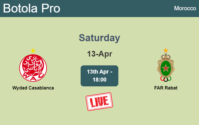 How to watch Wydad Casablanca vs. FAR Rabat on live stream and at what time