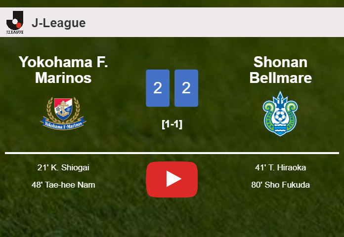 Yokohama F. Marinos and Shonan Bellmare draw 2-2 on Saturday. HIGHLIGHTS