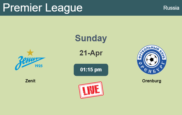 How to watch Zenit vs. Orenburg on live stream and at what time
