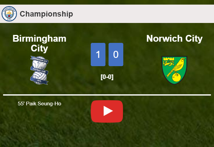 Birmingham City prevails over Norwich City 1-0 with a goal scored by P. Seung-Ho. HIGHLIGHTS