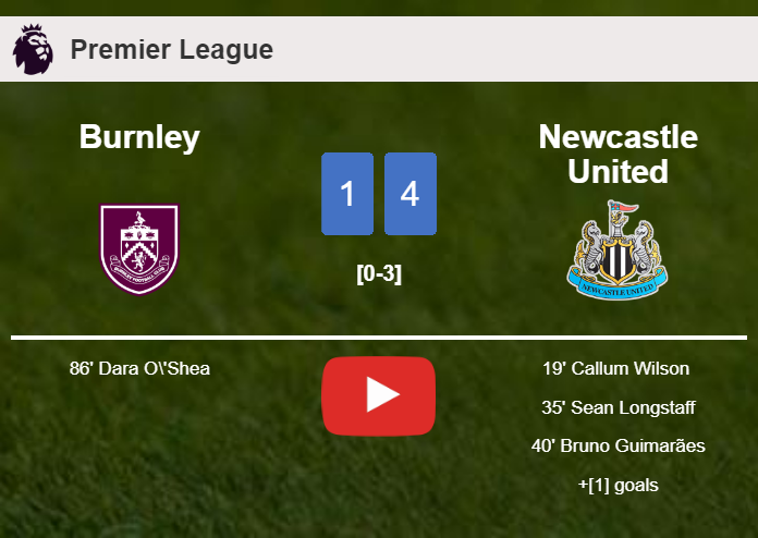 Newcastle United beats Burnley 4-1. HIGHLIGHTS