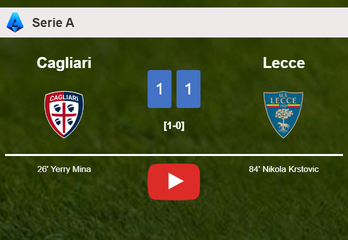 Cagliari and Lecce draw 1-1 on Sunday. HIGHLIGHTS