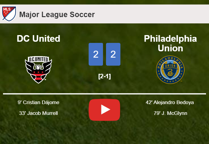 Philadelphia Union manages to draw 2-2 with DC United after recovering a 0-2 deficit. HIGHLIGHTS