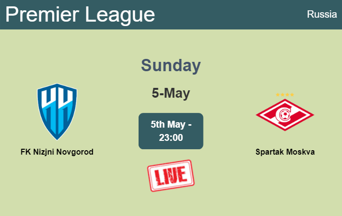 How to watch FK Nizjni Novgorod vs. Spartak Moskva on live stream and at what time
