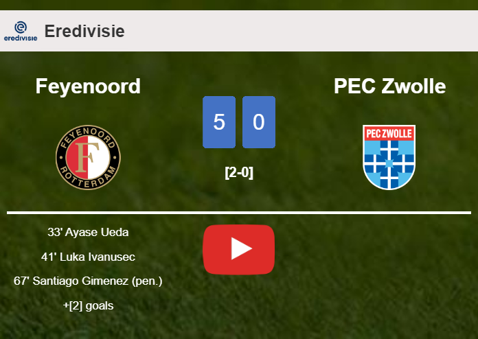Feyenoord demolishes PEC Zwolle 5-0 playing a great match. HIGHLIGHTS