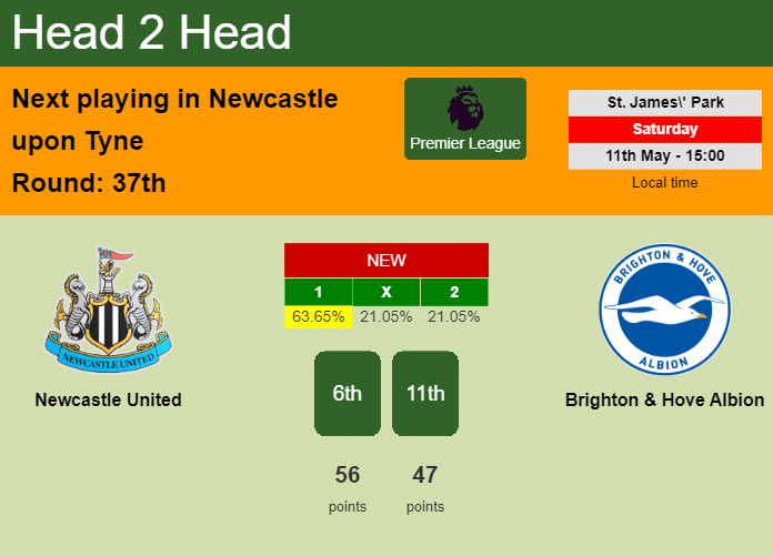 H2H, prediction of Newcastle United vs Brighton & Hove Albion with odds, preview, pick, kick-off time 11-05-2024 - Premier League