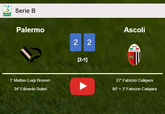 Palermo and Ascoli draw 2-2 on Sunday. HIGHLIGHTS