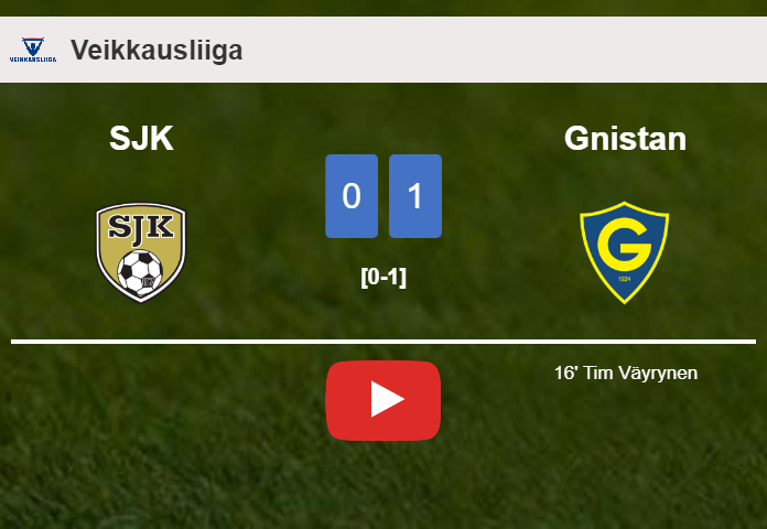 Gnistan tops SJK 1-0 with a goal scored by T. Väyrynen. HIGHLIGHTS