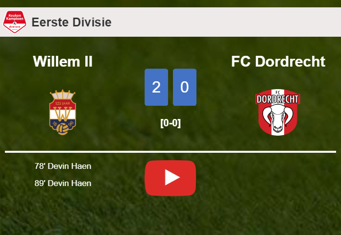 D. Haen scores 2 goals to give a 2-0 win to Willem II over FC Dordrecht. HIGHLIGHTS