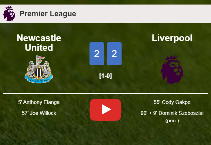 Newcastle United and Liverpool draw 2-2 on Sunday. HIGHLIGHTS Newcastle United and Liverpool draw 2-2 on Sunday. HIGHLIGHTS