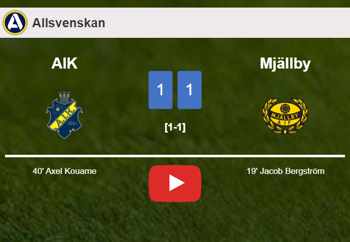 AIK and Mjällby draw 1-1 on Wednesday. HIGHLIGHTS AIK and Mjällby draw 1-1 on Wednesday. HIGHLIGHTS