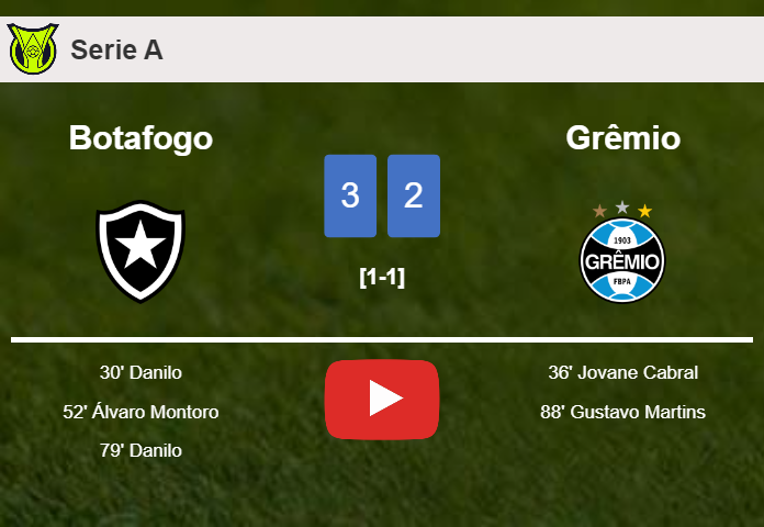 Botafogo beats Grêmio 3-2 with 2 goals from Danilo. HIGHLIGHTS