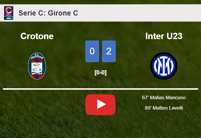 Inter U23 beats Crotone 2-0 on Tuesday. HIGHLIGHTS