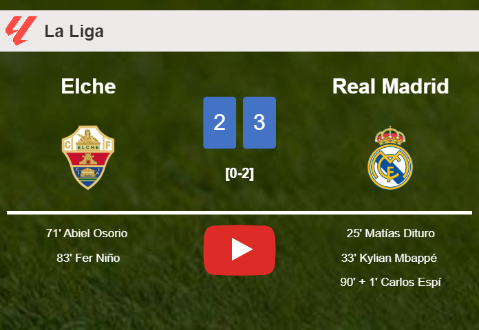 Real Madrid beats Elche 3-2. HIGHLIGHTS