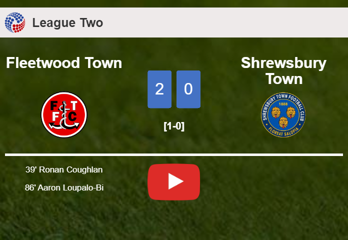 Fleetwood Town prevails over Shrewsbury Town 2-0 on Saturday. HIGHLIGHTS Fleetwood Town prevails over Shrewsbury Town 2-0 on Saturday. HIGHLIGHTS