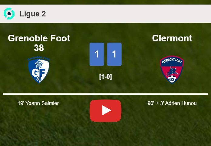 Clermont grabs a draw against Grenoble Foot 38. HIGHLIGHTS