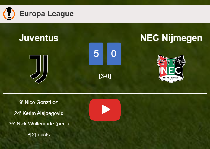 Juventus demolishes NEC Nijmegen 5-0 with a fantastic performance. HIGHLIGHTS