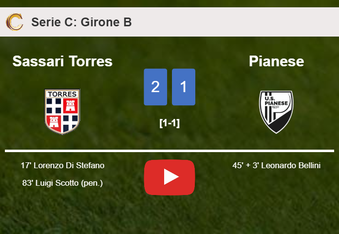 Sassari Torres beats Pianese 2-1. HIGHLIGHTS