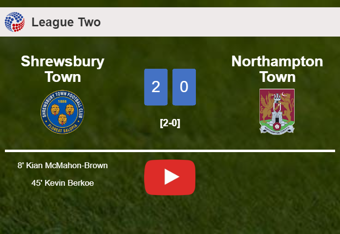 Shrewsbury Town overcomes Northampton Town 2-0 on Saturday. HIGHLIGHTS Shrewsbury Town overcomes Northampton Town 2-0 on Saturday. HIGHLIGHTS