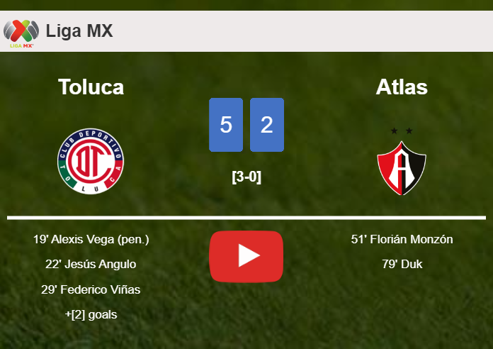 Toluca estinguishes Atlas 5-2 . HIGHLIGHTS