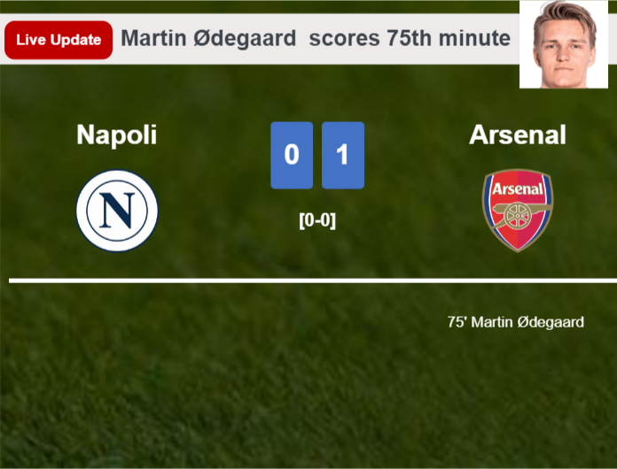 LIVE UPDATES. Arsenal leads Napoli 1-0 after Martin Ødegaard  scored in the 75th minute